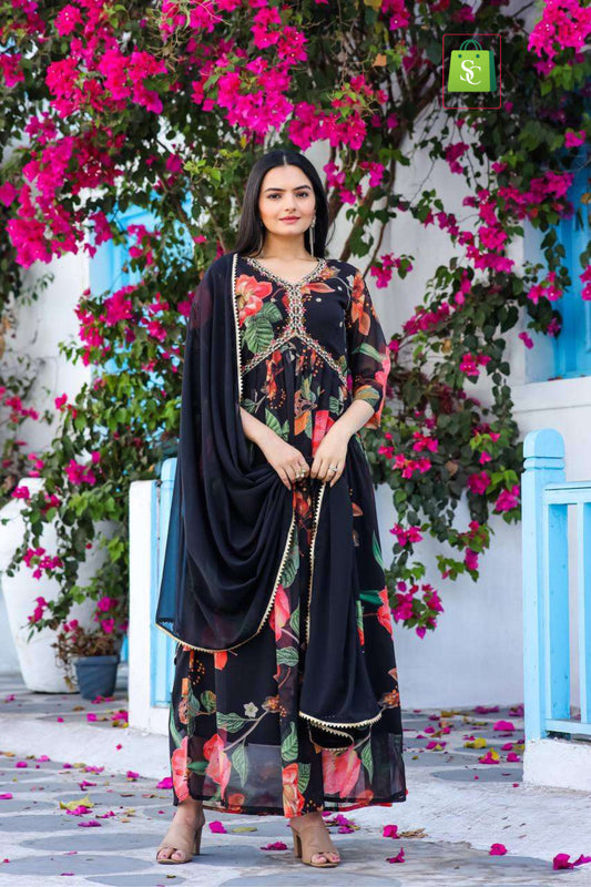 GEORGETTE SEQUENCE EMBROIDERY GOWN