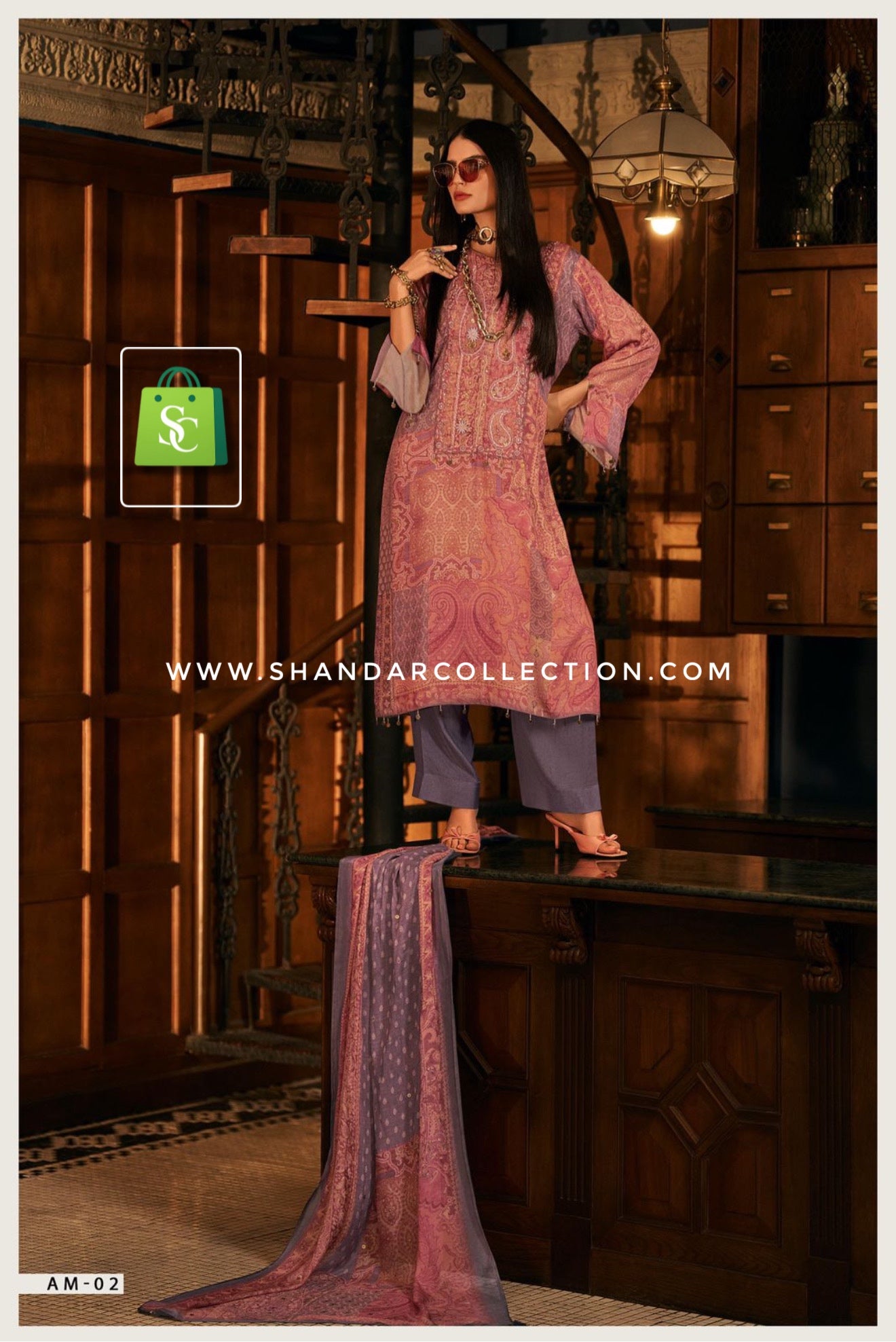 Varsha Artisan Motifs Digital Printed Pashmina Satin Suit Winter Collection Specification :