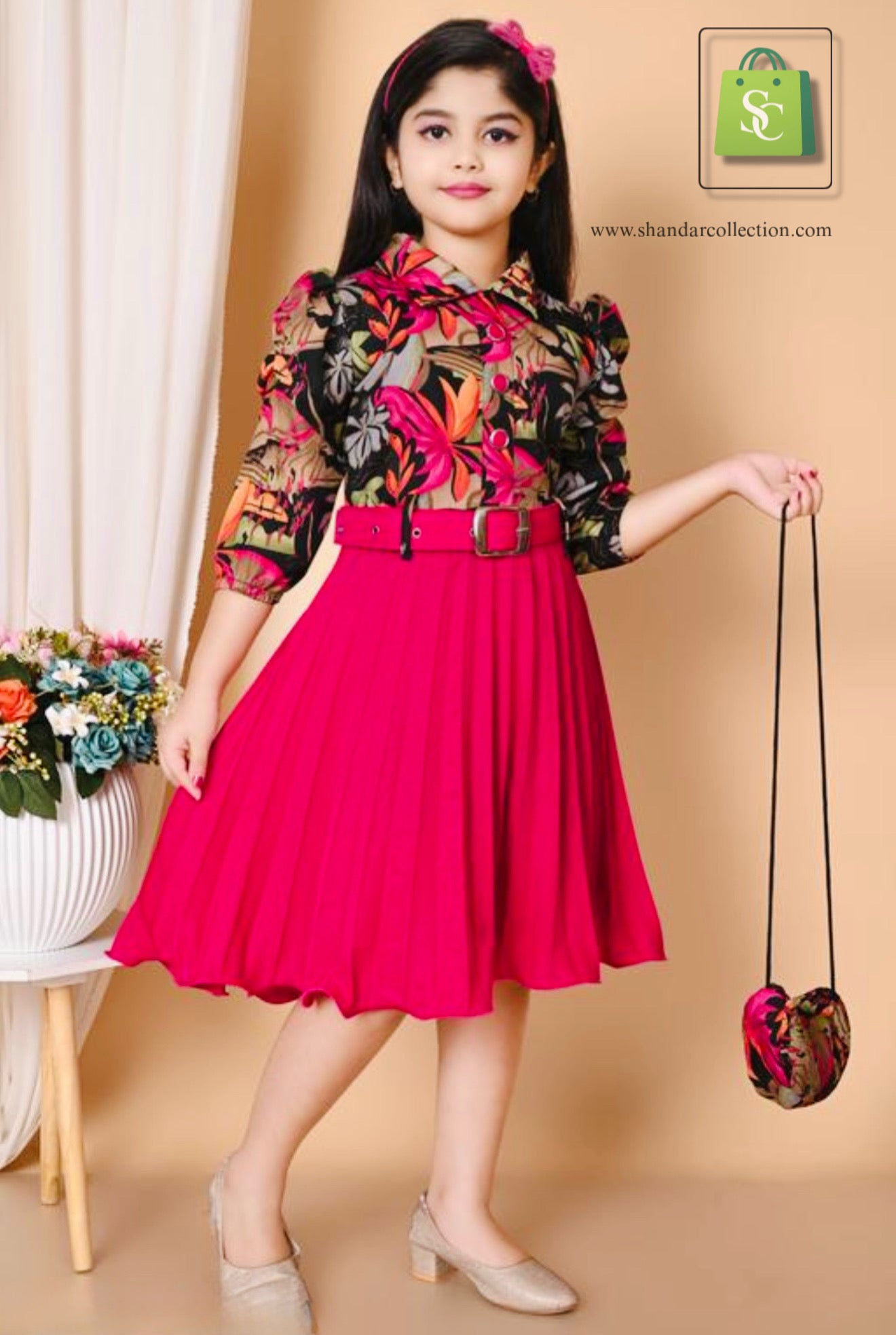 Stylish Girls Printed Pleated Frock – Cute & Comfortable Kids Dress