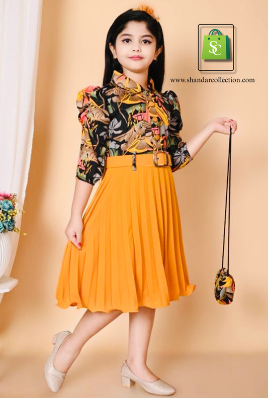 Stylish Girls Printed Pleated Frock – Cute & Comfortable Kids Dress