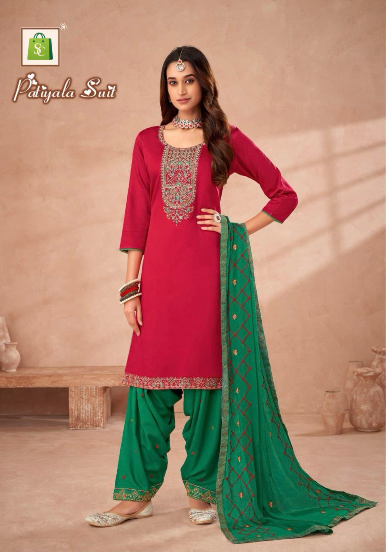 Designer Patiala Suit for Women โ Embroidered Cotton Punjabi Dress