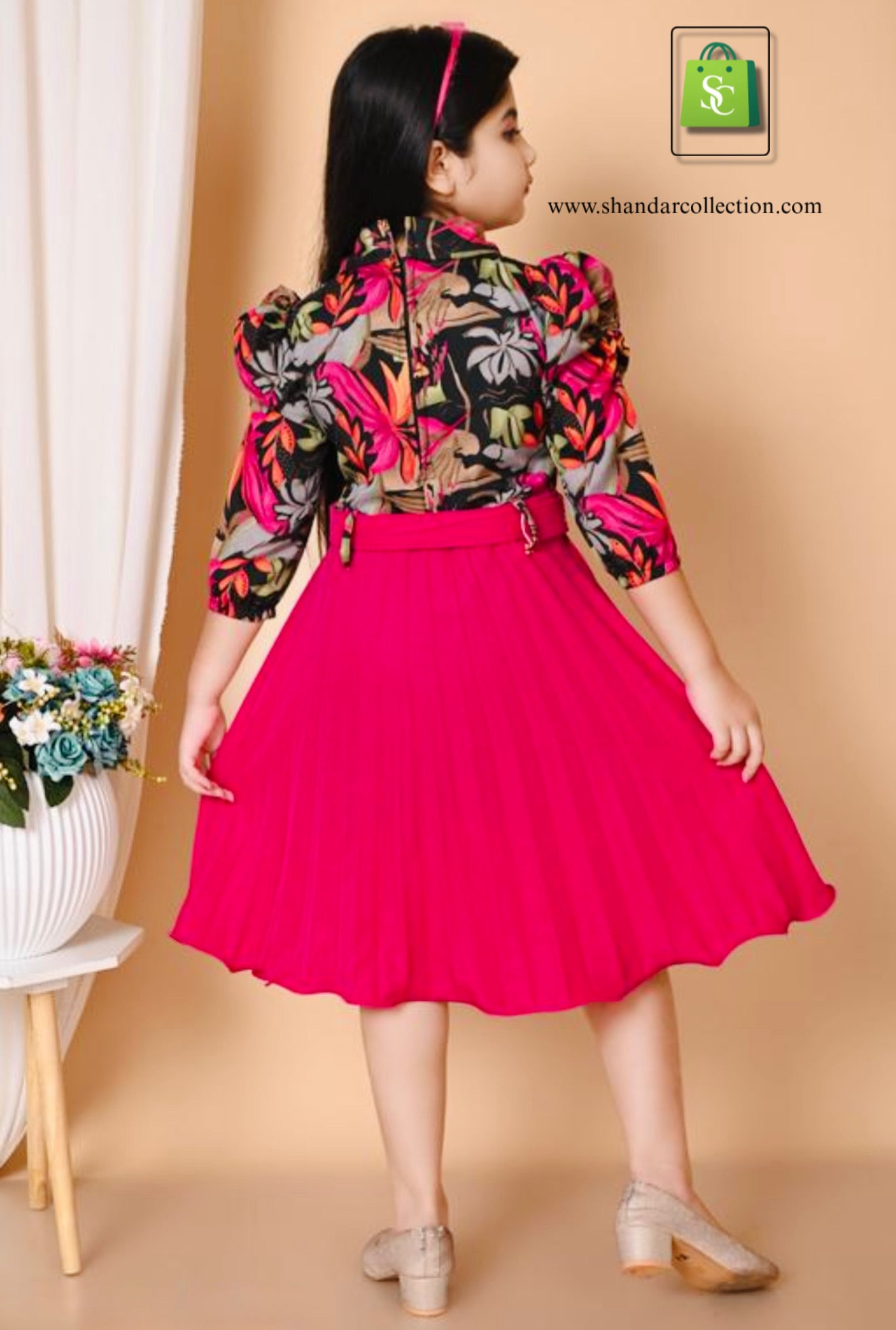 Stylish Girls Printed Pleated Frock – Cute & Comfortable Kids Dress