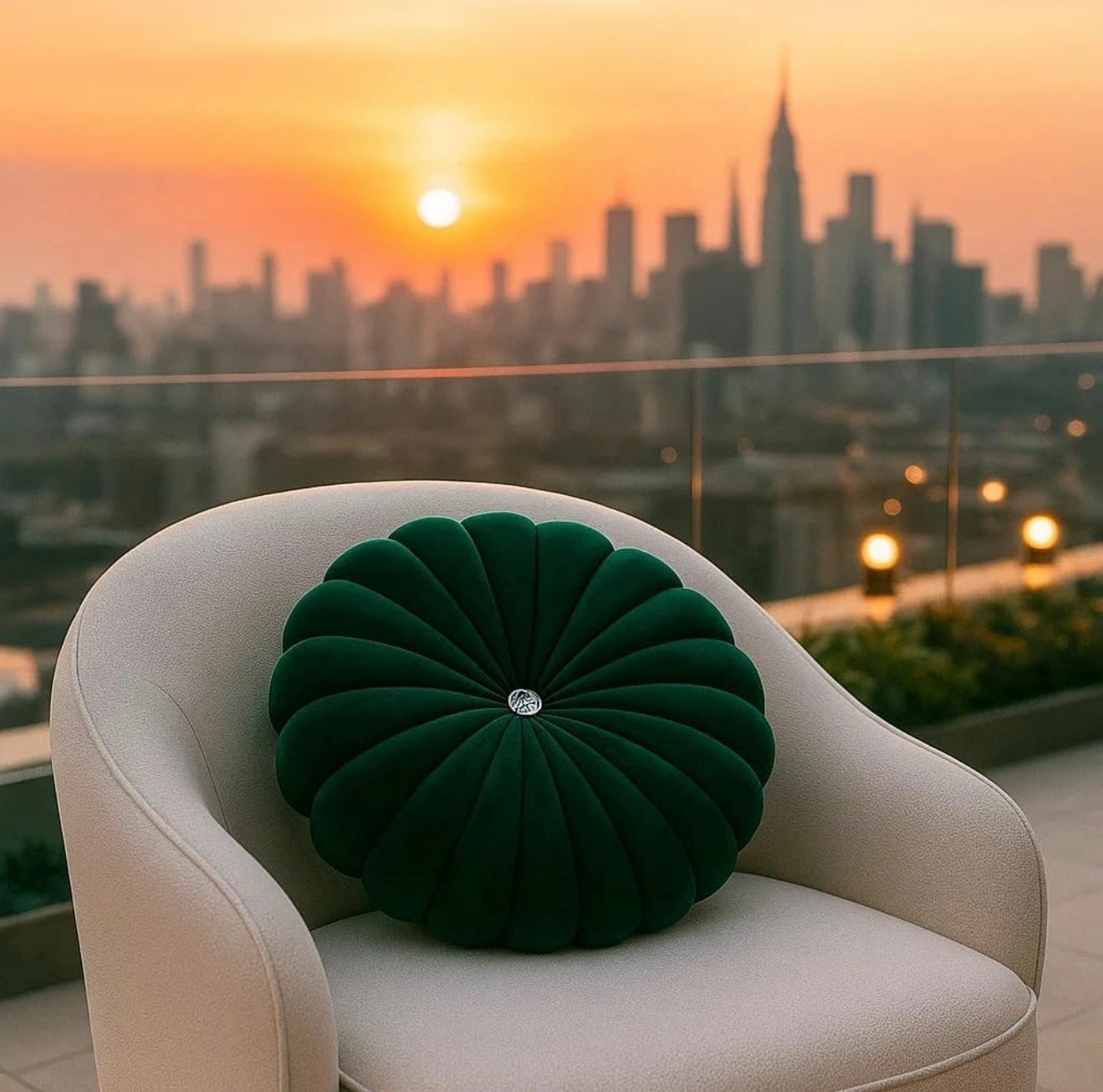 Luxury Velvet Round Cushion for Sofa & Bedroom | Decorative Pleated Pillow with Button,