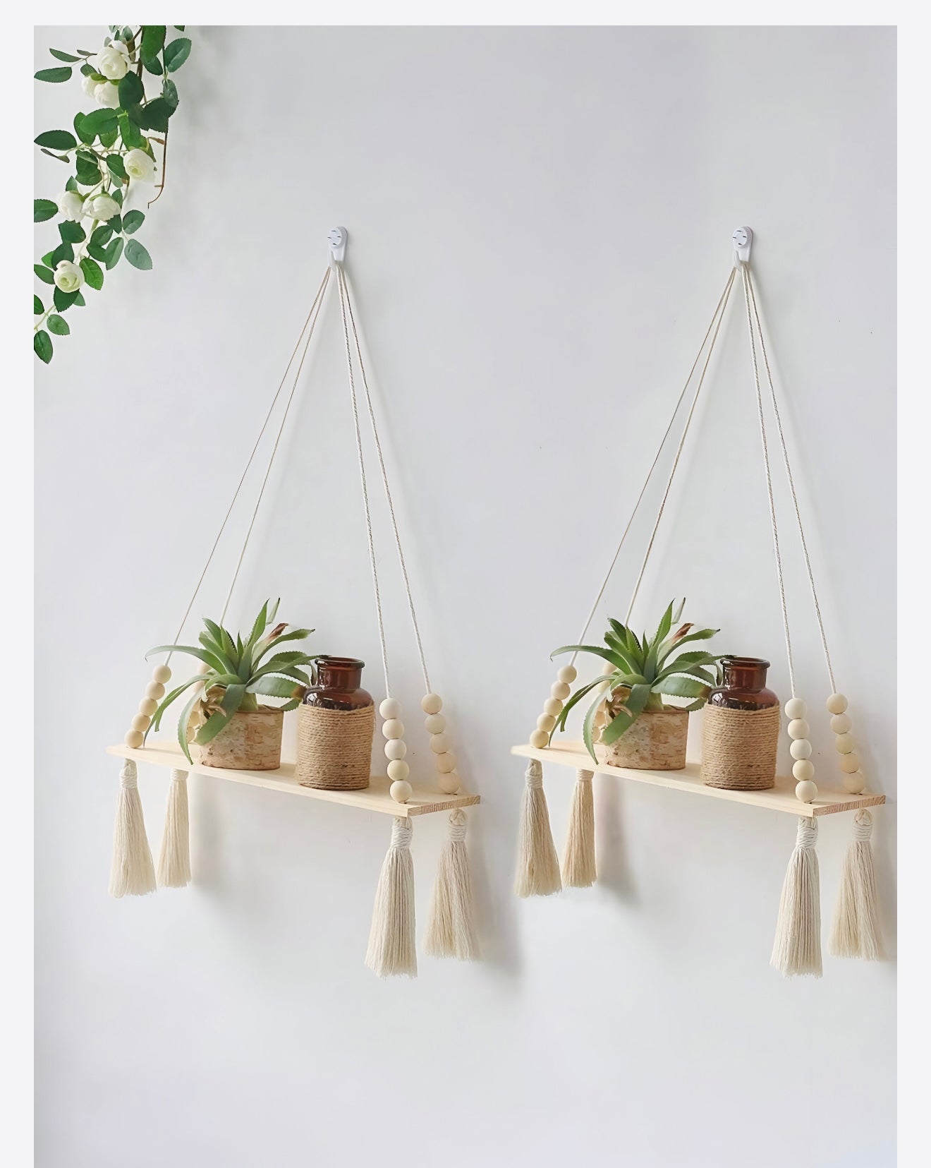 Trendy modern wall decor hanging displayed on white wall showing stylish contemporary design