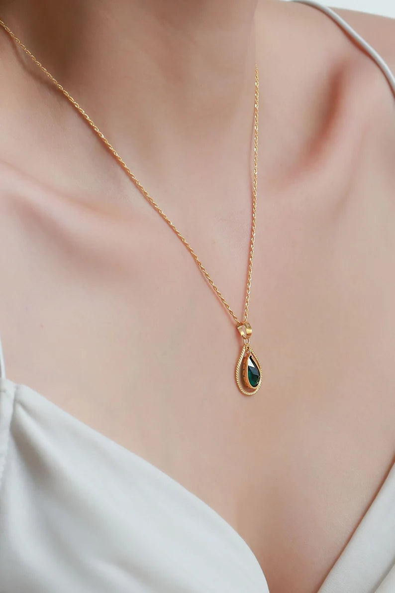 Solid Gold Green Framed Necklace Rope Chain Necklace-Etsy