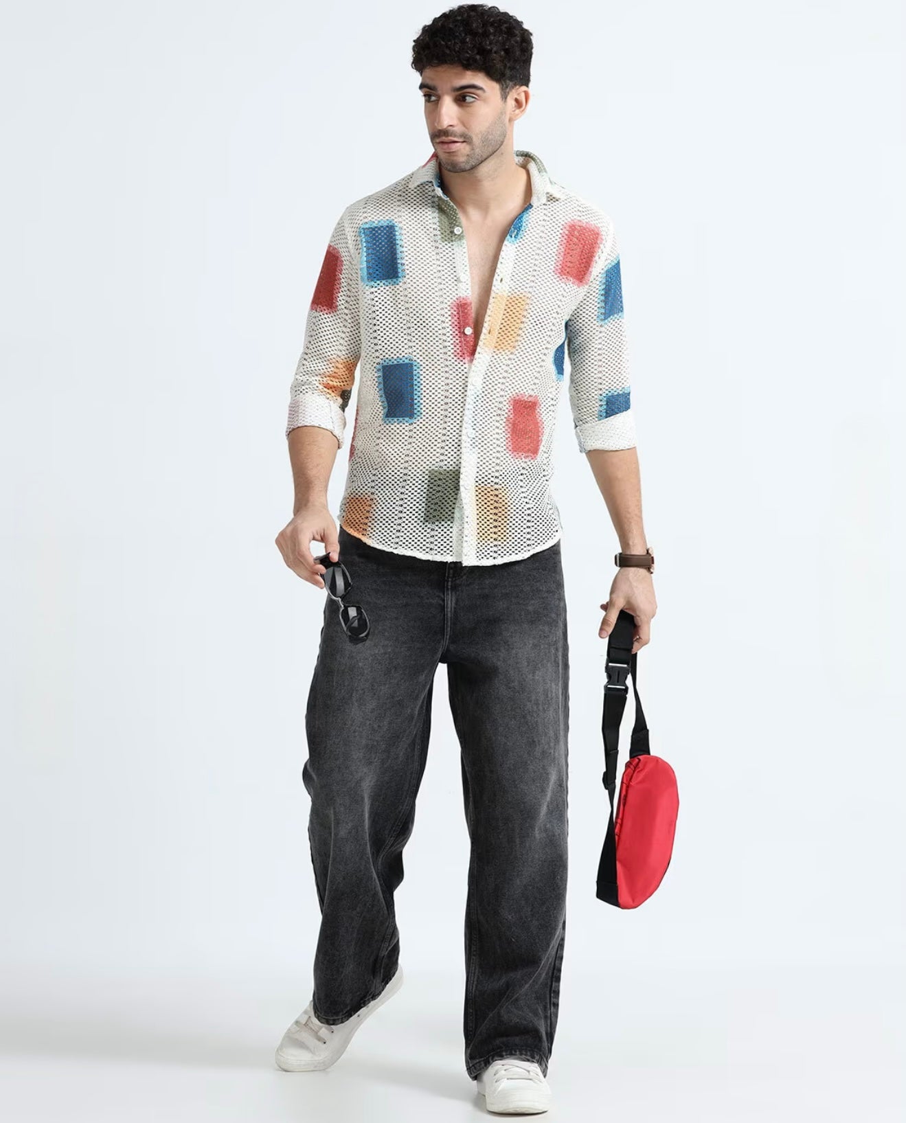 Men Regular Fit Checkered, Self Design Spread Collar Party Shirt