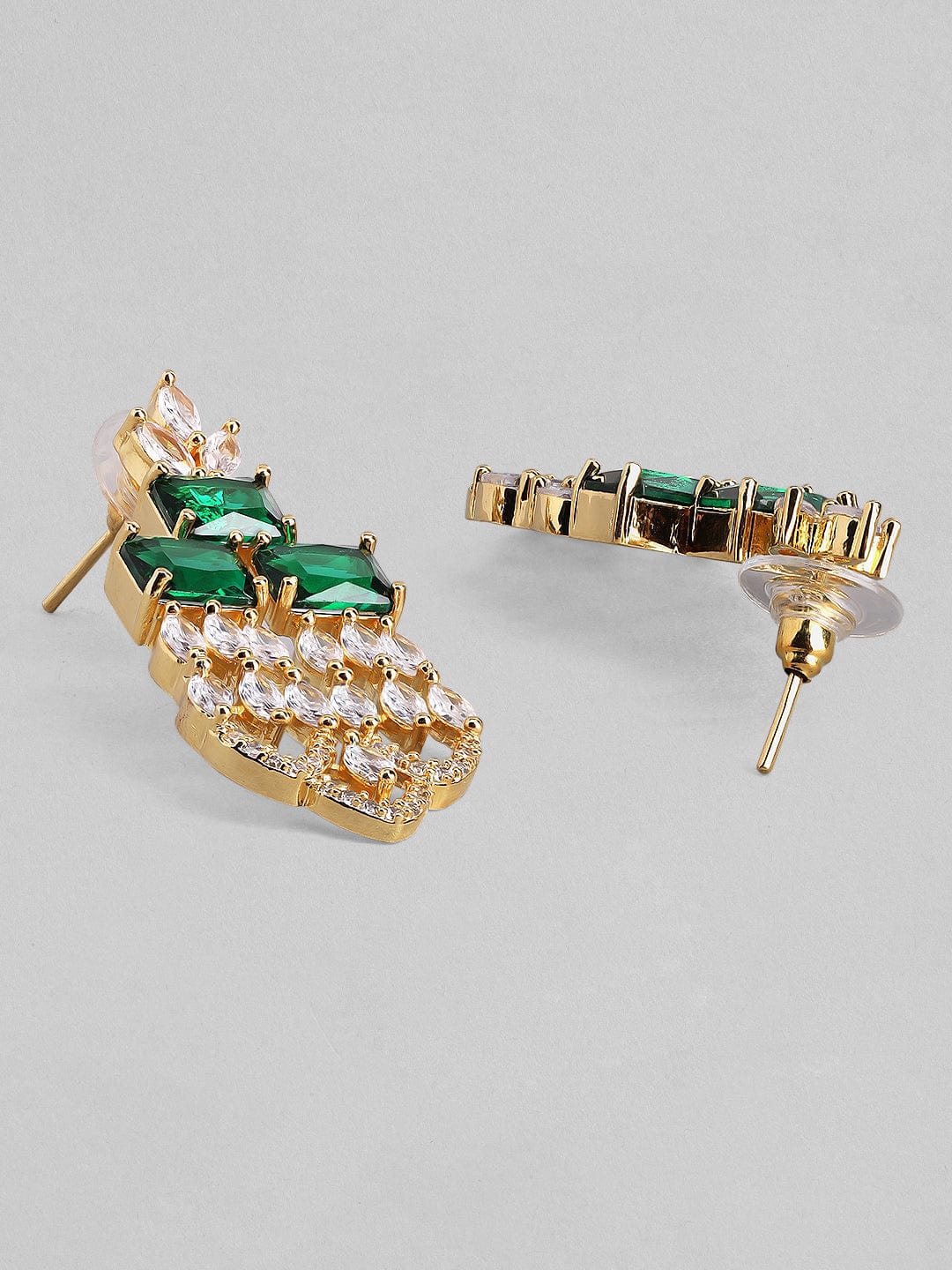 Gold Plated Green & White Stone Studded American Diamond Necklace Set.