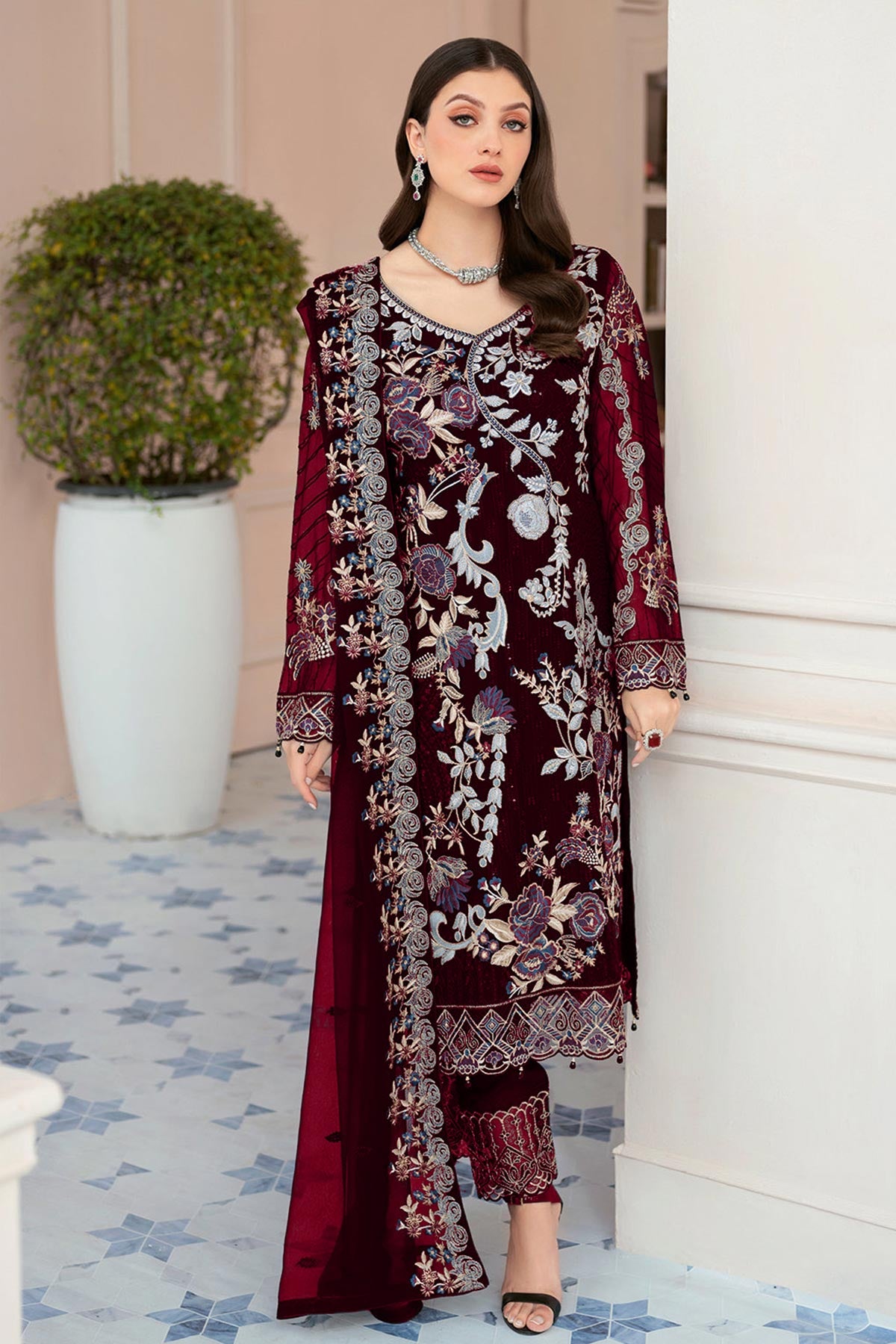 Maroon Georgette Salwar Kameez with Stunning Georgette Dupatta