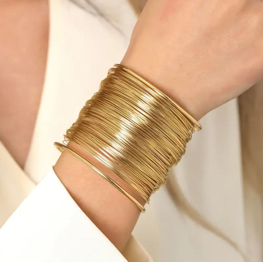 Multiwire Cuff Brass Statement Adjustable Bracelet