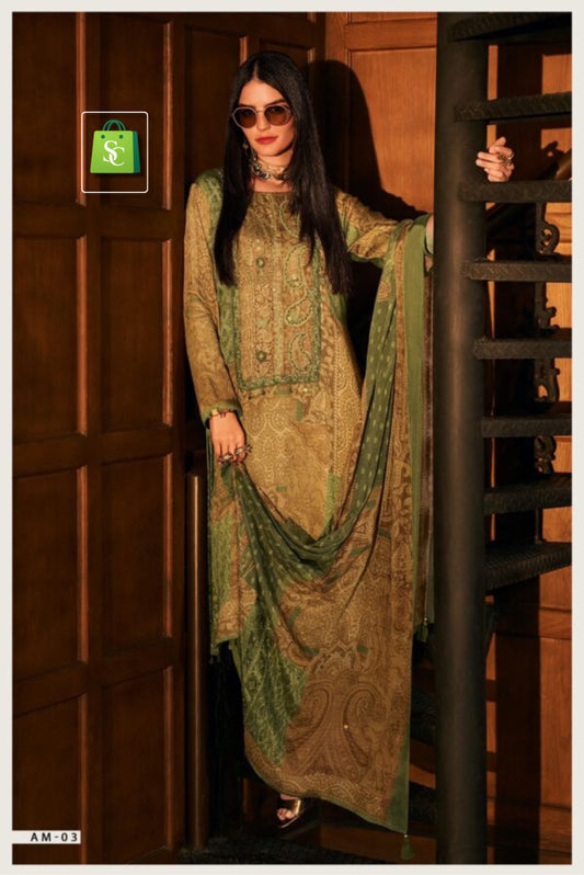 VARSHA FASHION ARTISAN MOTIFS PRINTED PASHMINA WINTER SUIT KASHMIR