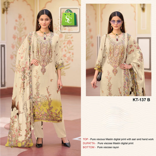 SHREE FAB KT 137 VISCOSE MUSLINE HAND WORKED SUITS