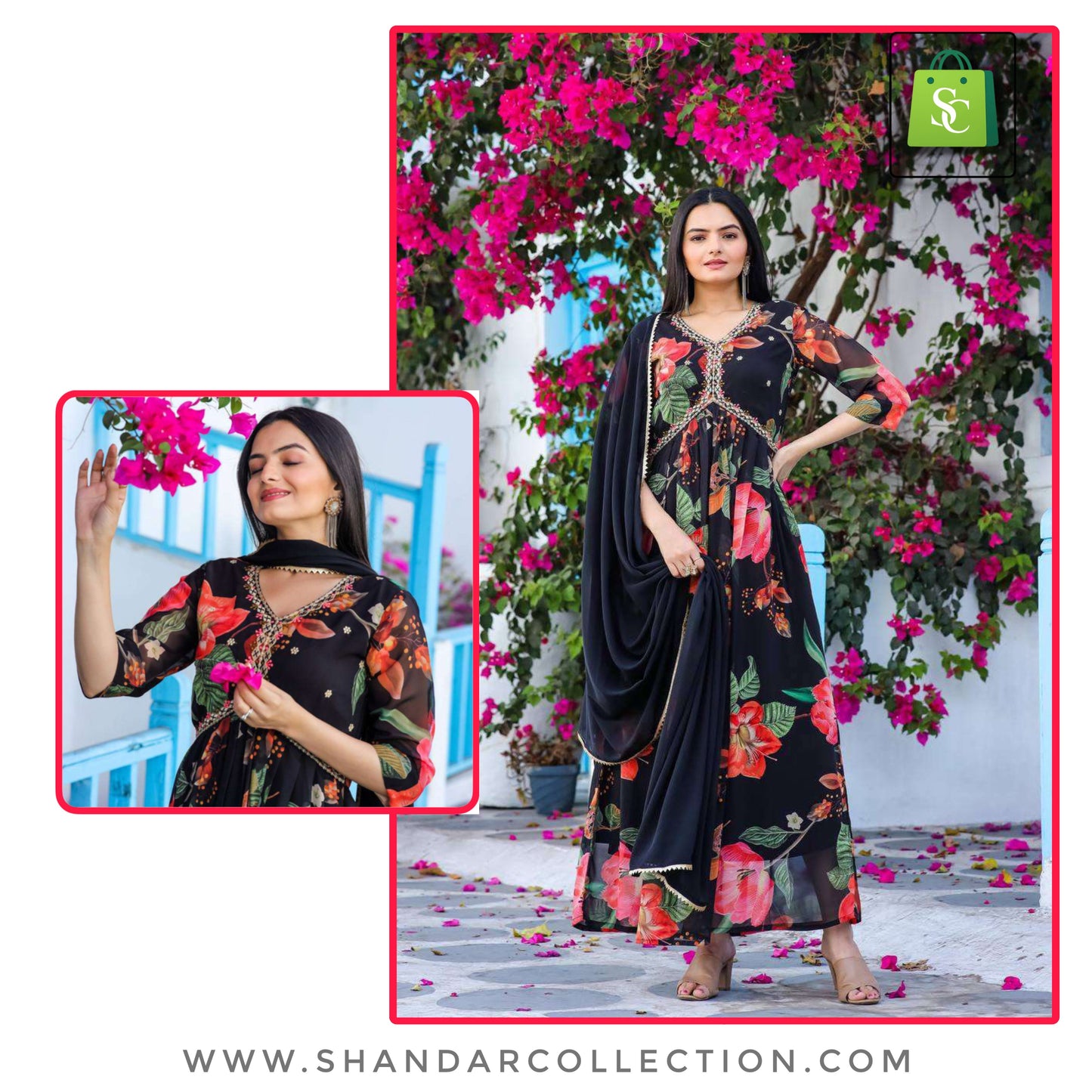 GEORGETTE SEQUENCE EMBROIDERY GOWN