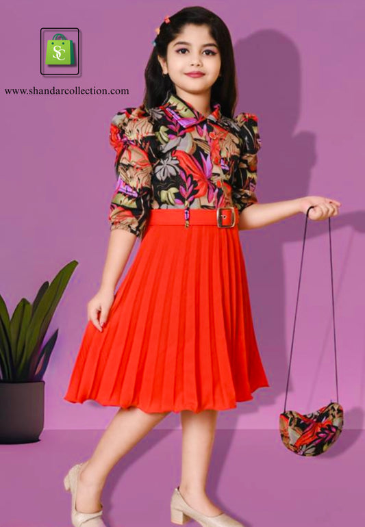 Stylish Girls Printed Pleated Frock – Cute & Comfortable Kids Dress