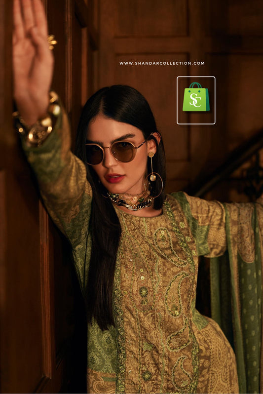 VARSHA FASHION ARTISAN MOTIFS PRINTED PASHMINA WINTER SUIT KASHMIR