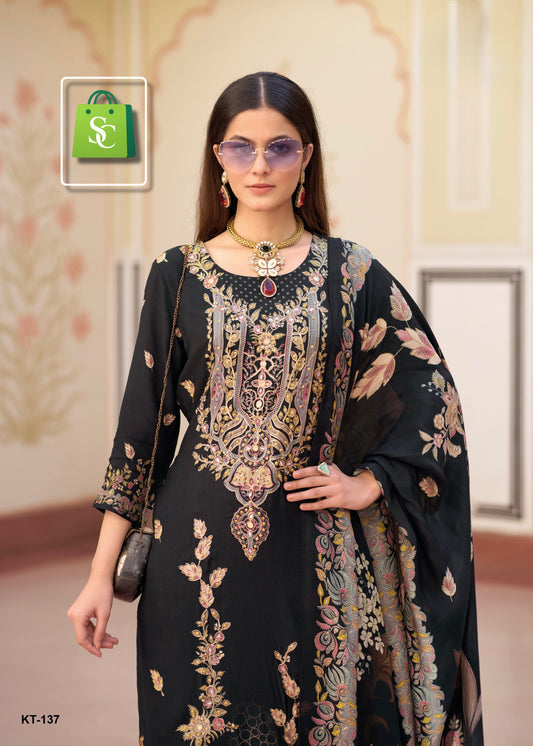 SHREE FAB KT 137 VISCOSE MUSLINE HAND WORKED SUITS