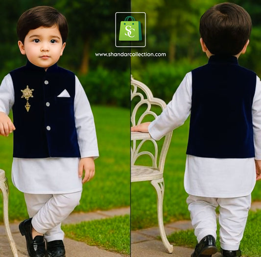 Stylish Baby Boys Kurta Pyjama with Waistcoat Set | Cotton Ethnic Outfit for Newborns & Toddlers”