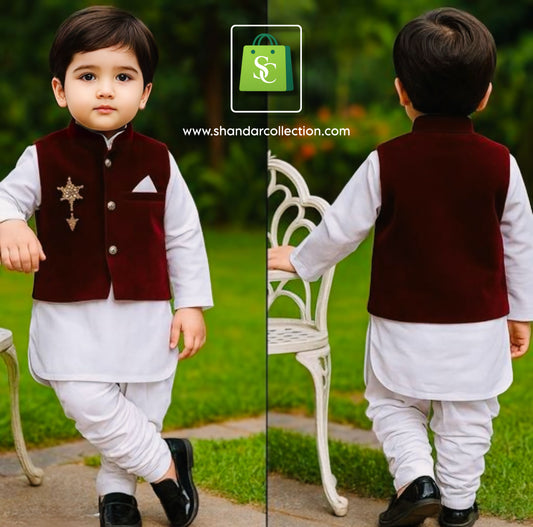 Stylish Baby Boys Kurta Pyjama with Waistcoat Set | Cotton Ethnic Outfit for Newborns & Toddlers”