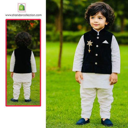 Stylish Baby Boys Kurta Pyjama with Waistcoat Set | Cotton Ethnic Outfit for Newborns & Toddlers”