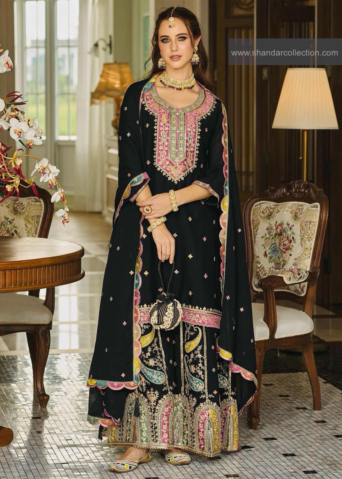 Indo Era Black Embroidered Sharara Sets