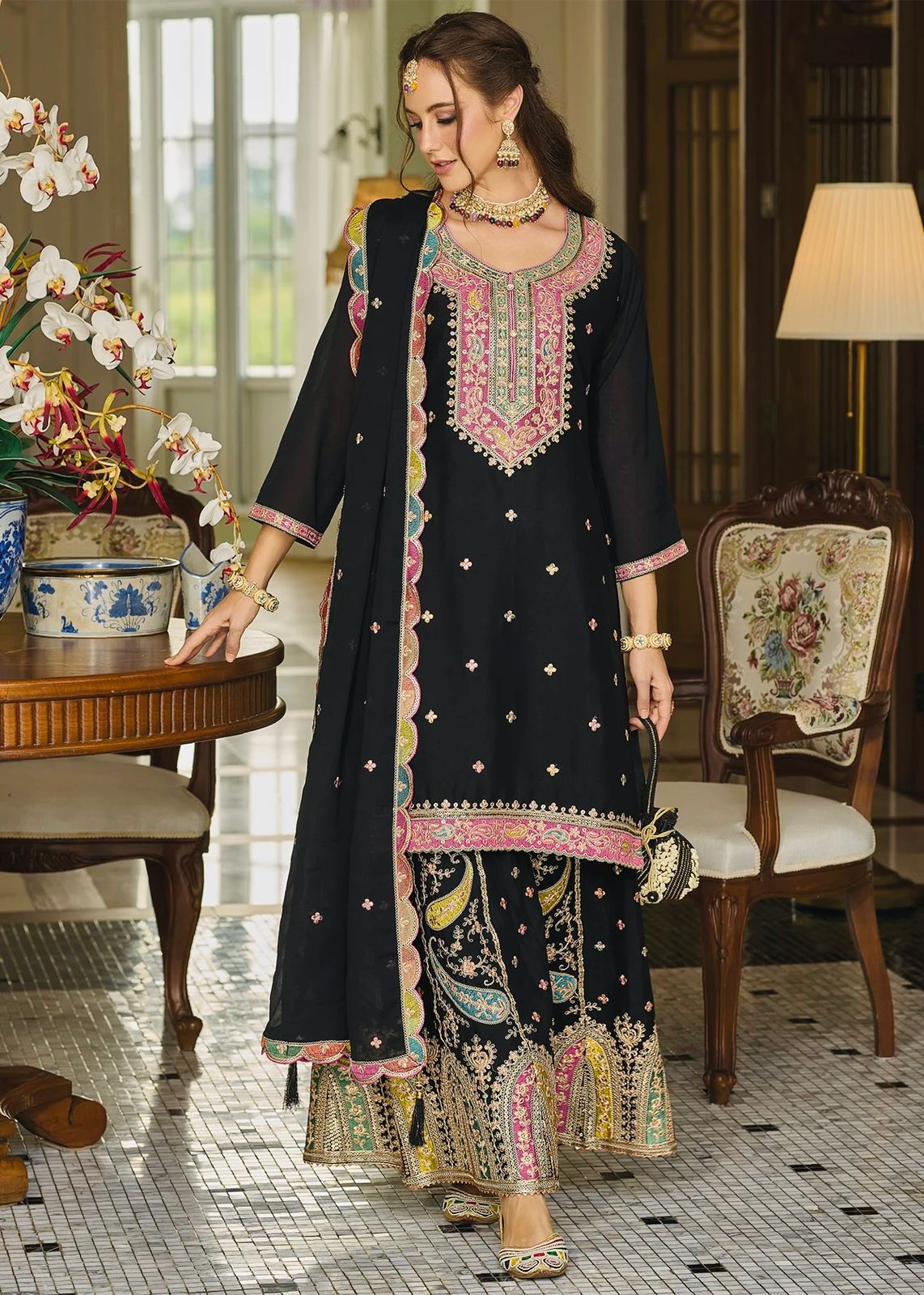 Indo Era Black Embroidered Sharara Sets