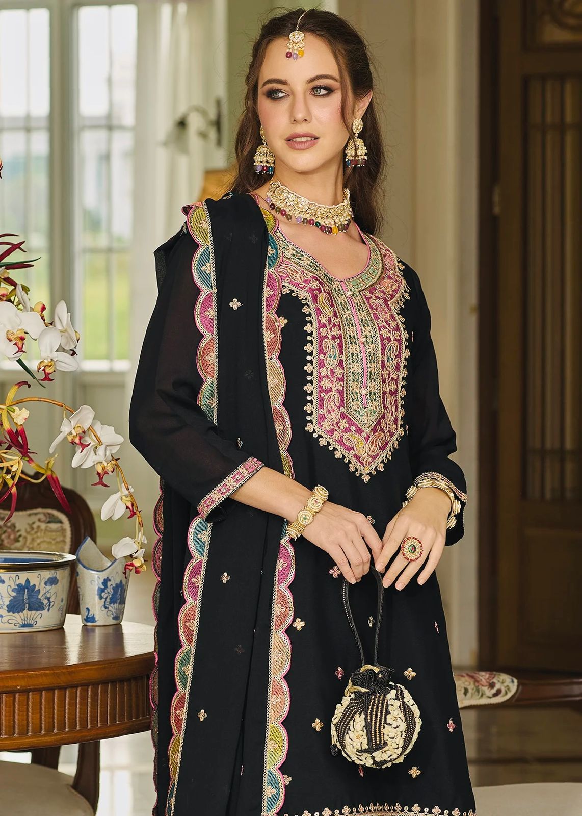 Indo Era Black Embroidered Sharara Sets