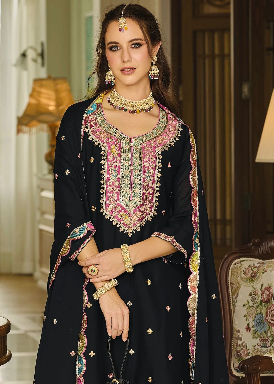 Indo Era Black Embroidered Sharara Sets