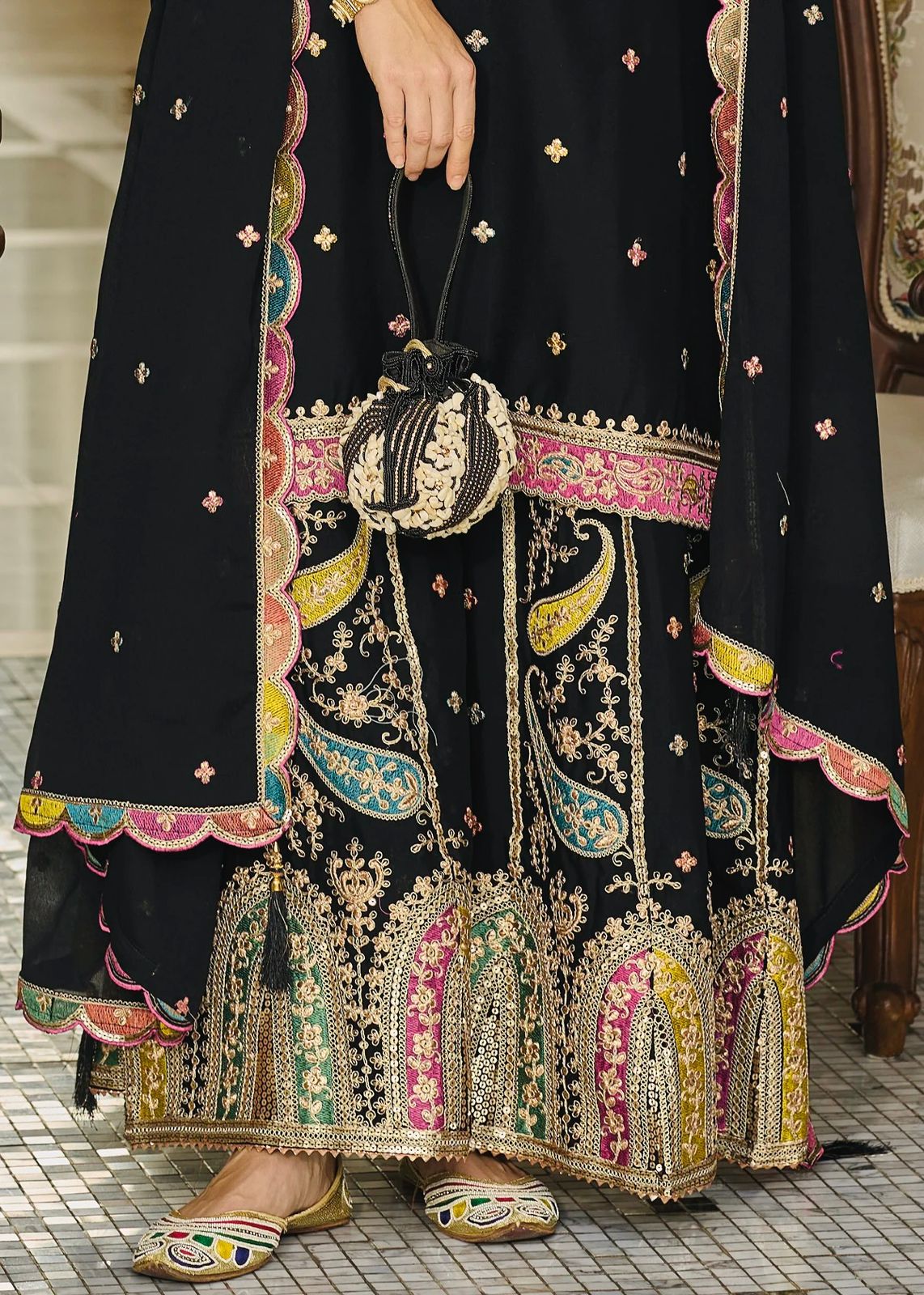 Indo Era Black Embroidered Sharara Sets