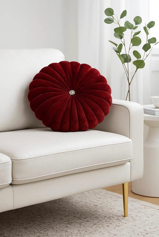 Velvet Cushion for Sofa Decor | Premium Maroon Round Cushion