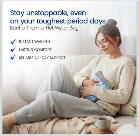 Electric Hot Water Bottle with Sheep Pattern Cover, Soft Fleece Heating Pad, Grey and Blue, Auto Shut-off