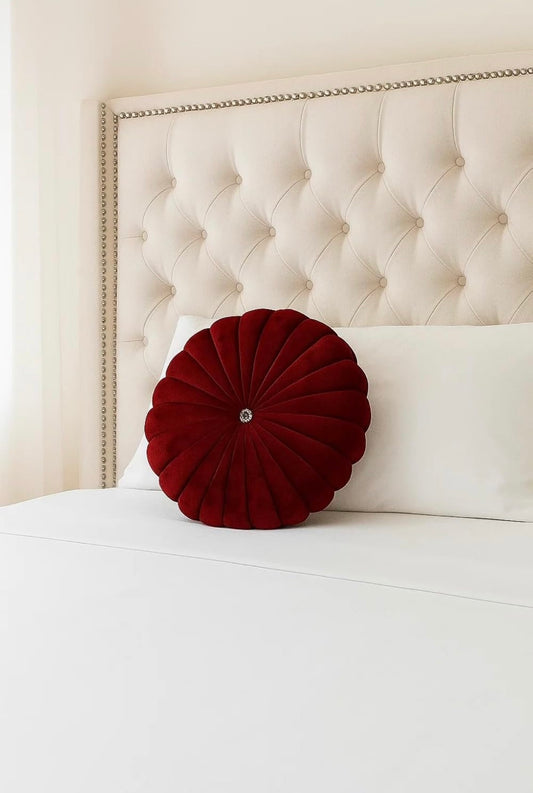 Velvet Cushion for Sofa Decor | Premium Maroon Round Cushion