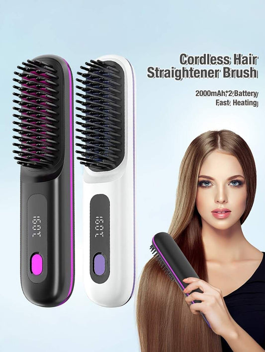 Cordless Hair Straightener Brush | Rechargeable Fast Heating Hair Comb for Women & Men | Portable Electric Styling Brush