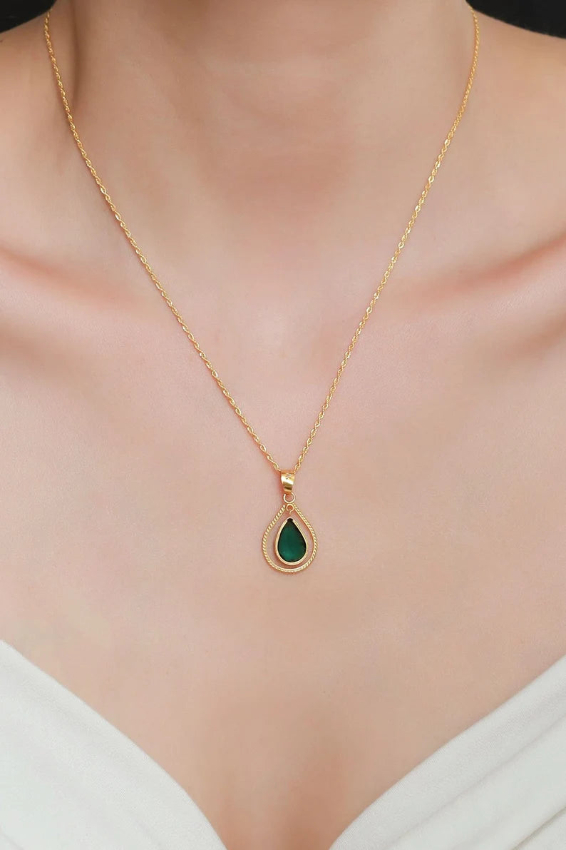 Solid Gold Green Framed Necklace Rope Chain Necklace-Etsy