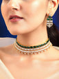 Gold Plated Green & White Stone Studded American Diamond Necklace Set.