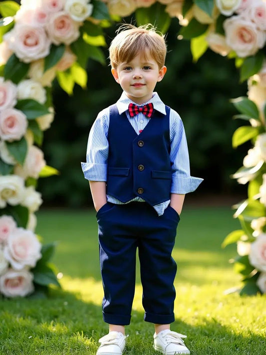 Elegant Boys 2-Piece Party Suit | Navy Blazer with White Shirt & Pants Set for Toddlers