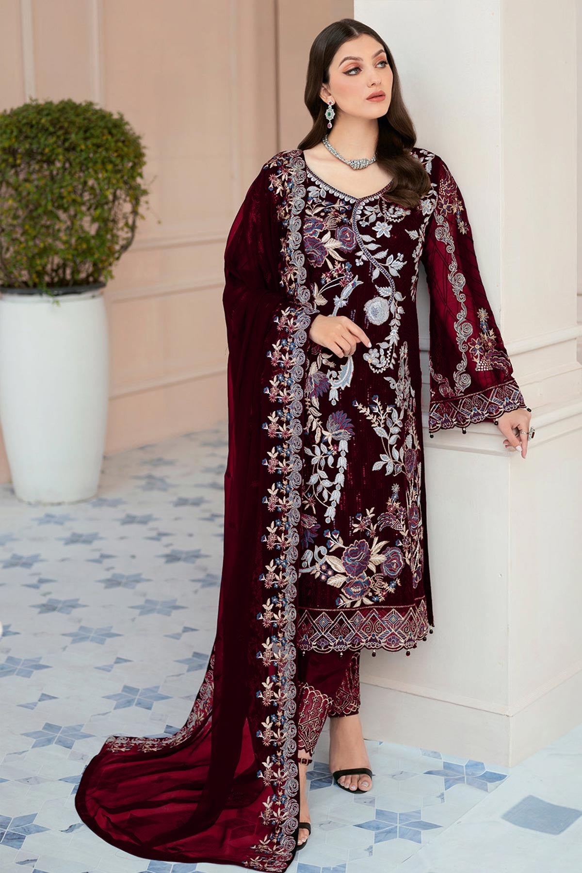 Maroon Georgette Salwar Kameez with Stunning Georgette Dupatta