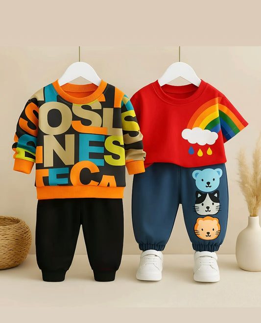 Boys Cotton Full Sleeves Sweatshirts Pack Of 2 & Joggers Set
