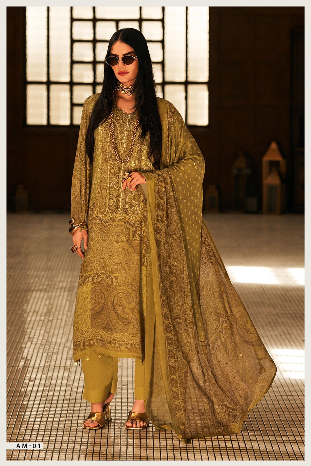 Varsha Artisan 01 – Viscose Pashmina Satin Digitally Printed With Handwork And Embroidery Suit